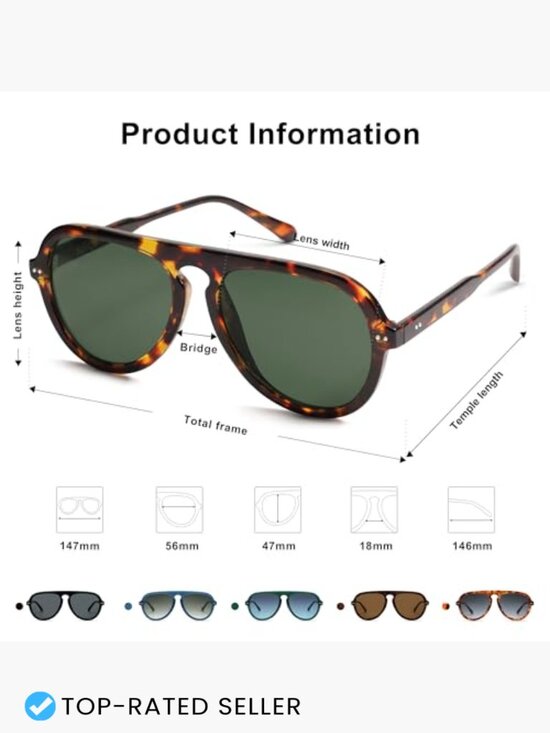 Retro Aviator Sunglasses Vintage Plastic Frame UV400 Protection Unisex main image 7